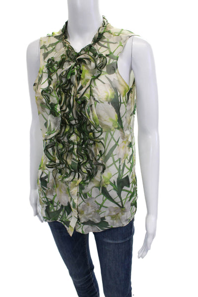 Oscar de la Renta Women Floral Silk Sleeveless Button Up Blouse Size 6