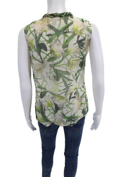 Oscar de la Renta Women Floral Silk Sleeveless Button Up Blouse Size 6