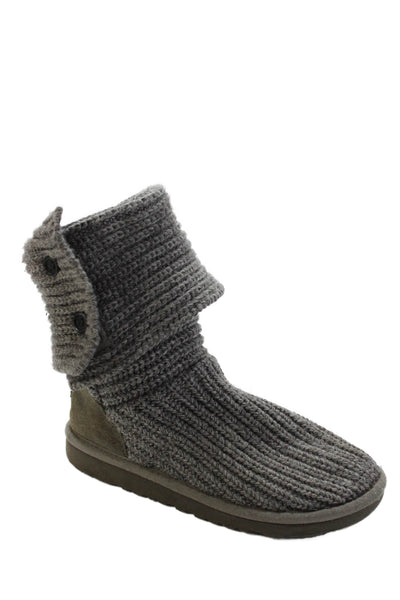 Ugg Womens Cardy Sweater Knit Button Ankle Boots Grey Size 4
