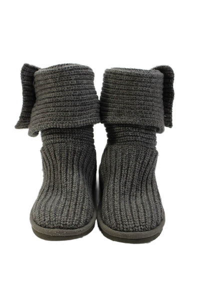 Ugg Womens Cardy Sweater Knit Button Ankle Boots Grey Size 4