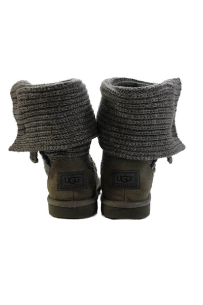 Ugg Womens Cardy Sweater Knit Button Ankle Boots Grey Size 4