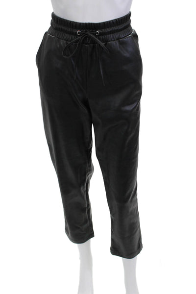 Loft Women Cropped Jogger Pants Black Polyester Drawstring Biker Size S