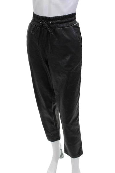 Loft Women Cropped Jogger Pants Black Polyester Drawstring Biker Size S