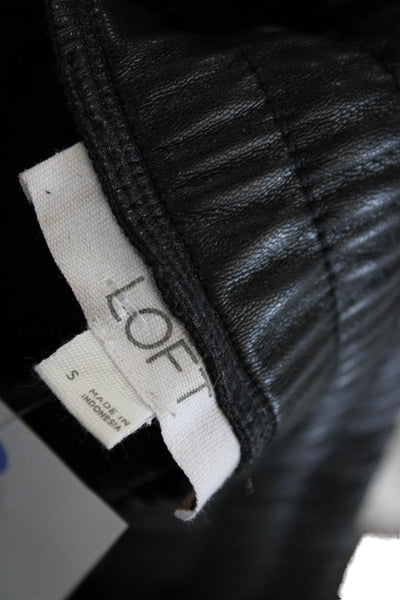 Loft Women Cropped Jogger Pants Black Polyester Drawstring Biker Size S