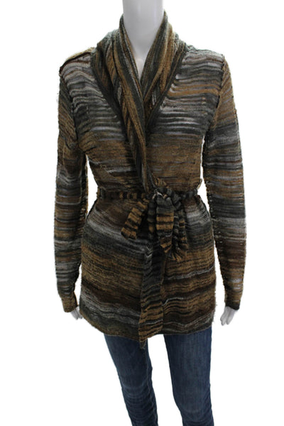 Magaschoni Unisex Cardigan Striped Brown Wool Blend Size S