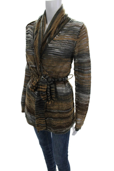 Magaschoni Unisex Cardigan Striped Brown Wool Blend Size S