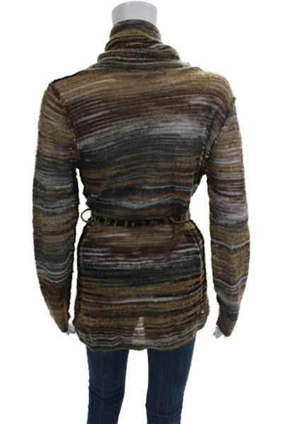 Magaschoni Unisex Cardigan Striped Brown Wool Blend Size S