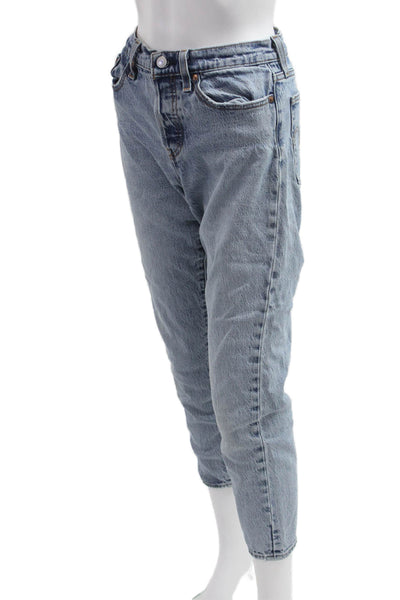 Levis Women Cropped Ankle Mom Jeans Light Blue High Rise Button Size 26