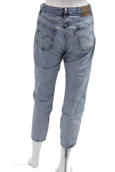 Levis Women Cropped Ankle Mom Jeans Light Blue High Rise Button Size 26