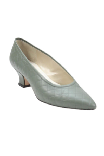 Yuni Buffa Womens Pointed Toe Slip Block Heels Sage Green Size EUR 37