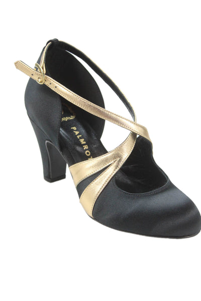 Pertti Palmroth Womens Closed Toe Ankle Strap Gold Tone Pumps Black Size 6.5