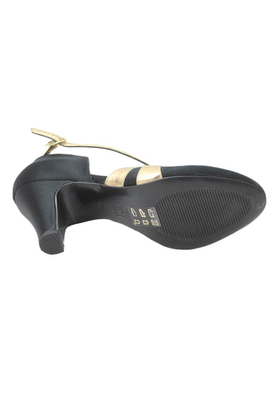 Pertti Palmroth Womens Closed Toe Ankle Strap Gold Tone Pumps Black Size 6.5