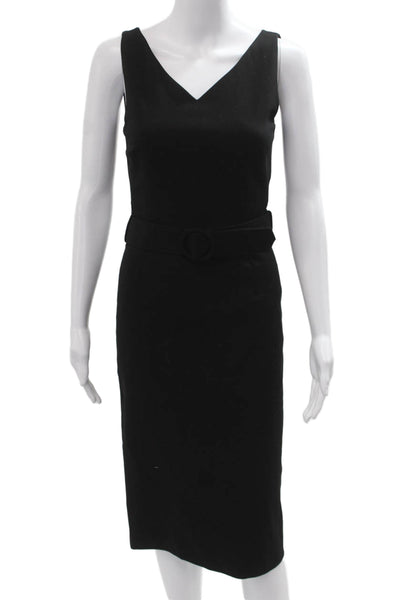 Jane Atelier Womens Pencil Dress Black V Neck Sleeveless Buckle Midi Size 2