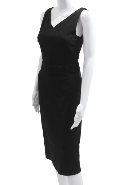 Jane Atelier Womens Pencil Dress Black V Neck Sleeveless Buckle Midi Size 2
