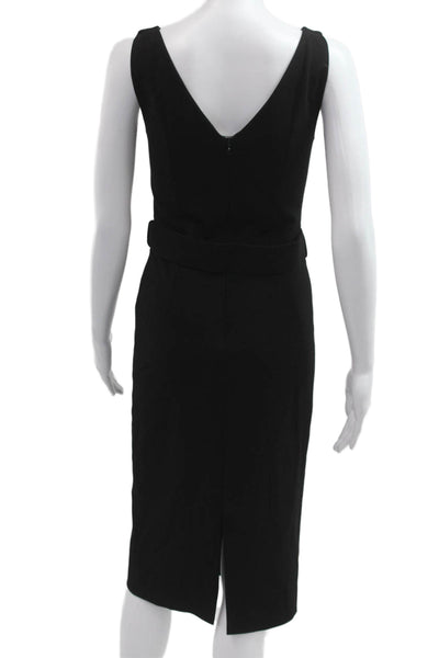 Jane Atelier Womens Pencil Dress Black V Neck Sleeveless Buckle Midi Size 2