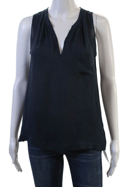 Vince Women Basic Tank Dark Blue V Neck Designer Size S