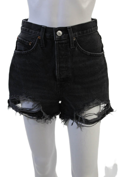 Re/Done Unisex Black Cotton Solid Shorts Size 26