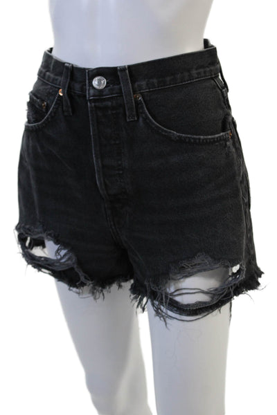 Re/Done Unisex Black Cotton Solid Shorts Size 26