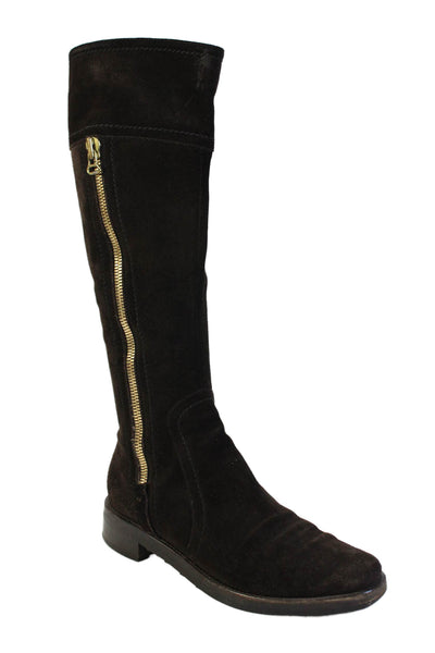 Sergio Rossi Womens Suede Knee High Gold Tone Boots Brown Size 38.5 8.5