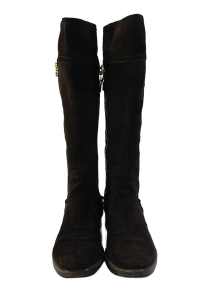 Sergio Rossi Womens Suede Knee High Gold Tone Boots Brown Size 38.5 8.5