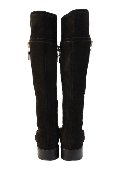 Sergio Rossi Womens Suede Knee High Gold Tone Boots Brown Size 38.5 8.5