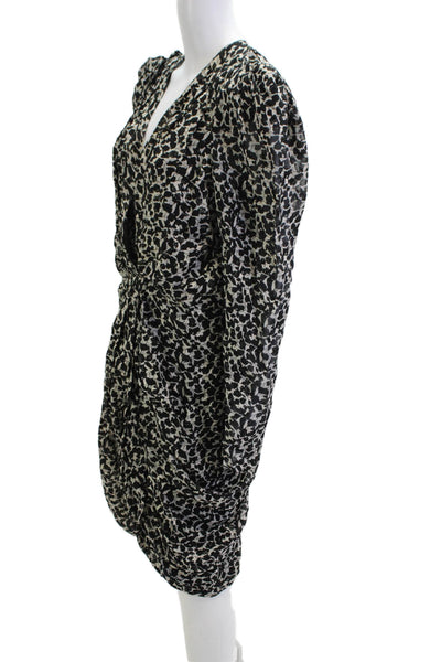 Isabel Marant Women Black Floral Silk V-Neck Long Sleeve Dress Size 44