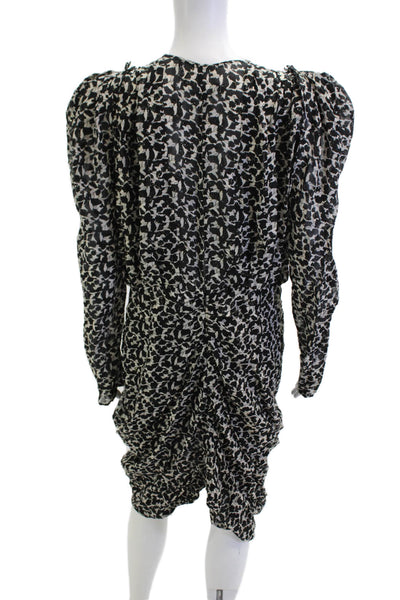 Isabel Marant Women Black Floral Silk V-Neck Long Sleeve Dress Size 44