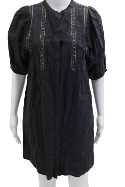 Hartford Women Shirt Dress Black Cotton Short Sleeve Boho Size 0