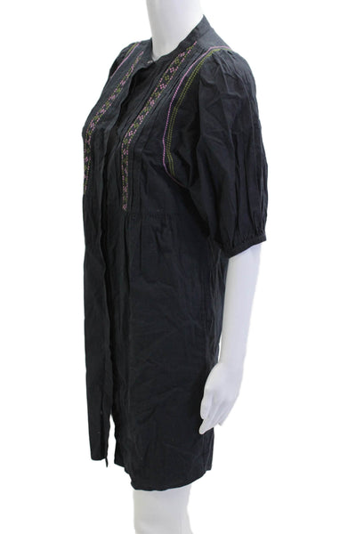 Hartford Women Shirt Dress Black Cotton Short Sleeve Boho Size 0