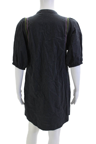 Hartford Women Shirt Dress Black Cotton Short Sleeve Boho Size 0