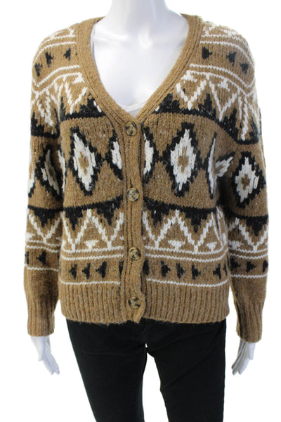 BB Dakota Womens Cardigan Sweater Brown Aztec V Neck Button Long Sleeve Size XS