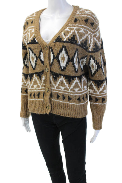 BB Dakota Womens Cardigan Sweater Brown Aztec V Neck Button Long Sleeve Size XS