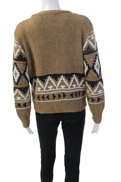 BB Dakota Womens Cardigan Sweater Brown Aztec V Neck Button Long Sleeve Size XS