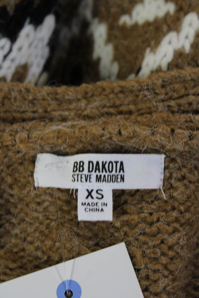 BB Dakota Womens Cardigan Sweater Brown Aztec V Neck Button Long Sleeve Size XS