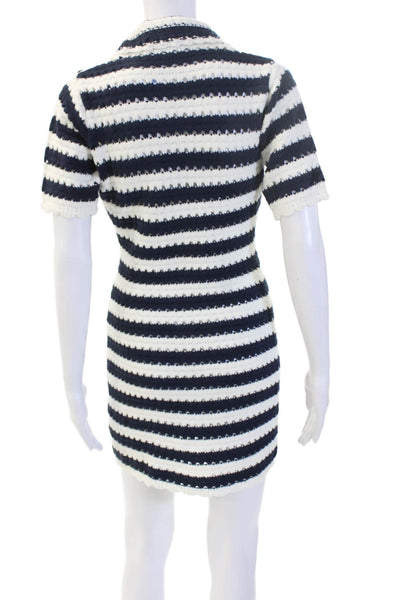 Fore Women Striped Collared Shirt Dress Dark Blue Short Sleeve Cotton Size XS