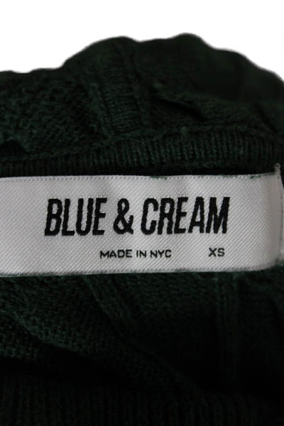 Blue & Cream Womens Green Pullover Hoodie Cotton Drawstring Long Sleeve Size XS