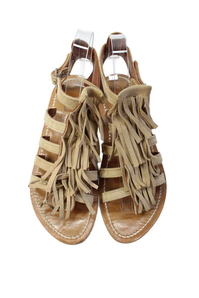 K. Jacques Womens Suede Fringe Slingbacks Sandals Beige Size 36 6