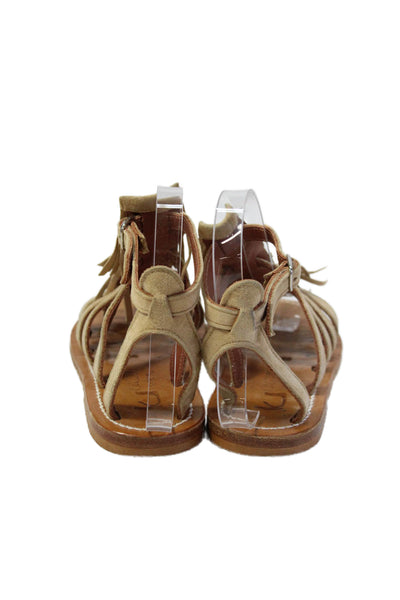 K. Jacques Womens Suede Fringe Slingbacks Sandals Beige Size 36 6