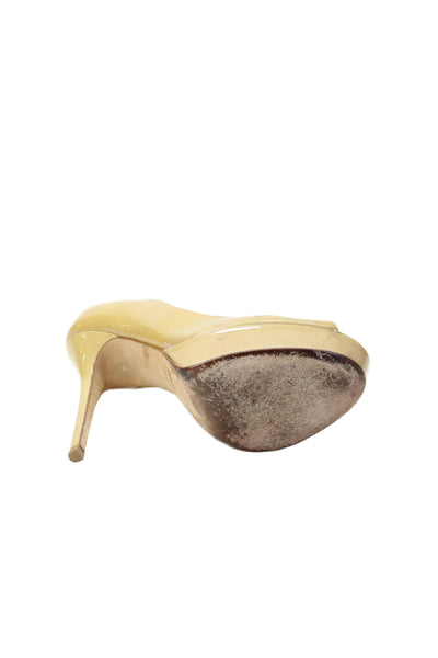 Jimmy Choo Womens Patent Leather Platform Peep Toe Pumps Beige Size 36 6