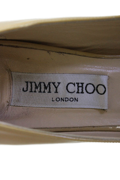 Jimmy Choo Womens Patent Leather Platform Peep Toe Pumps Beige Size 36 6
