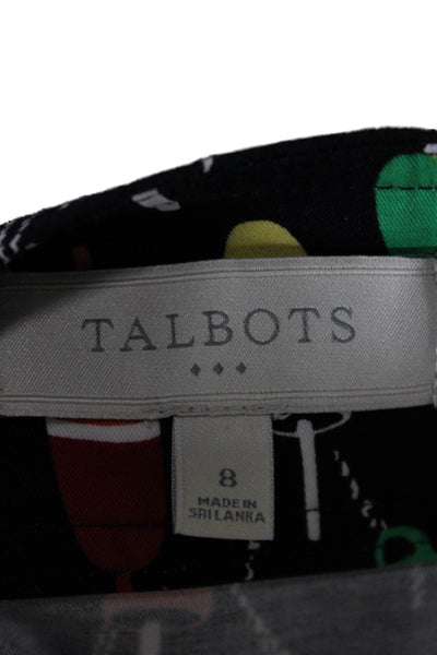Talbots Women Straight Pencil Black Graphic Print Cotton Spandex Skirt Size 8