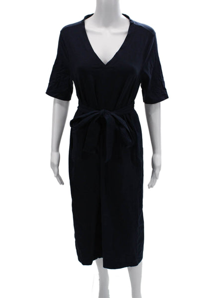Hinson Wu Womens Dark Blue V-Neck Shirt Dress 3/4 Sleeve Full-Length Size S