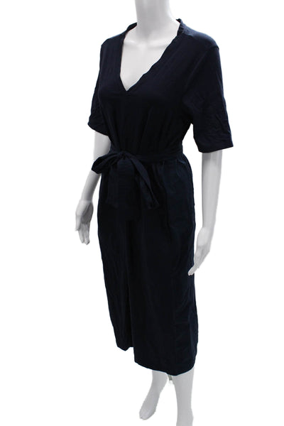 Hinson Wu Womens Dark Blue V-Neck Shirt Dress 3/4 Sleeve Full-Length Size S