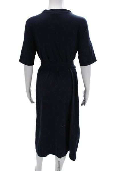 Hinson Wu Womens Dark Blue V-Neck Shirt Dress 3/4 Sleeve Full-Length Size S