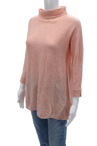 Kinross Cashmere Womens Pink Mock Neck Pullover Sweater 3/4 Sleeve Size S