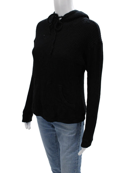Bleusalt Women Pullover Hoodie Black Drawstring Modal Spandex Long Sleeve Size 1