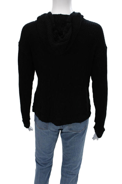 Bleusalt Women Pullover Hoodie Black Drawstring Modal Spandex Long Sleeve Size 1