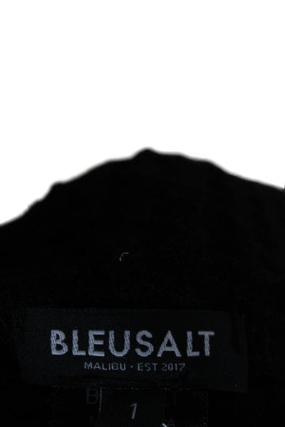 Bleusalt Women Pullover Hoodie Black Drawstring Modal Spandex Long Sleeve Size 1