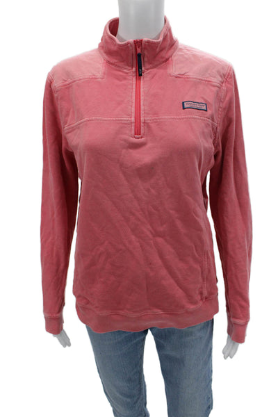 Vineyard Vines Women Pullover Sweatshirt Pink Zip Mockneck Cotton Size M