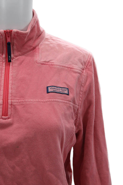 Vineyard Vines Women Pullover Sweatshirt Pink Zip Mockneck Cotton Size M